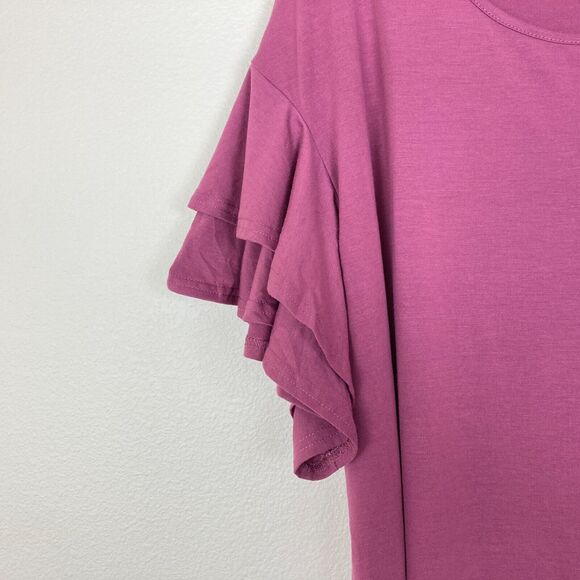 Auslook NEW Women's Knit Top Size 2X Pink Stretch Ruffled Sleeves - Picture 2 of 6